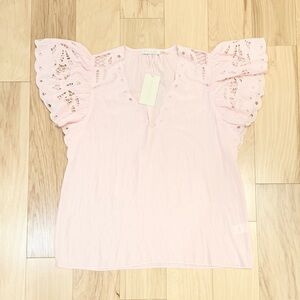 Ramy Brook Light Pink Eyelet Flutter Sleeve Blouse